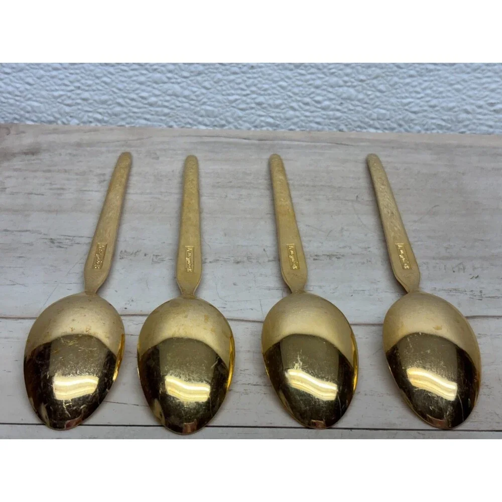 Vtg Royalton 7 Gold Tone Tea Spoon Set Of 4